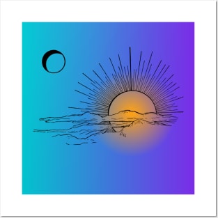 Teal Moon Purple Sun Posters and Art